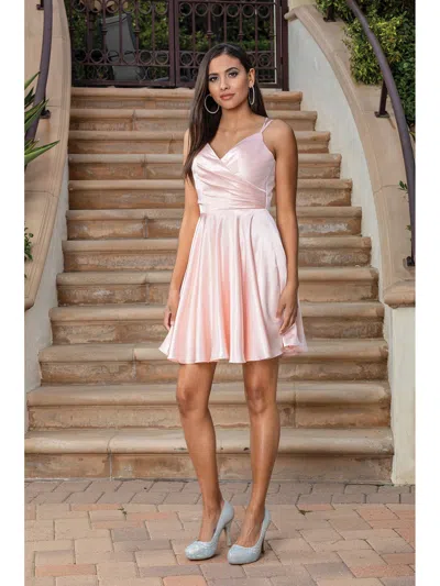 Dq Silky Wrap-front Skater Dress With V-neckline And Adjustable Spaghetti Straps Homecoming Dress In Pink