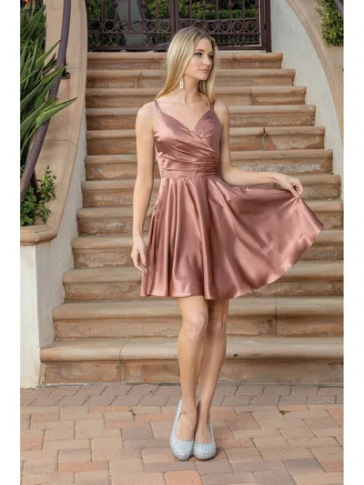 Dq Silky Wrap-front Skater Dress With V-neckline And Adjustable Spaghetti Straps Homecoming Dress In Pink