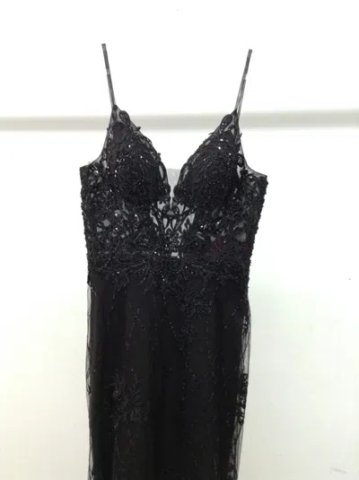 Dq Sleeveless Sequined Lace Gown With Sheer Back And Floor-length Hem Prom Dress In Black
