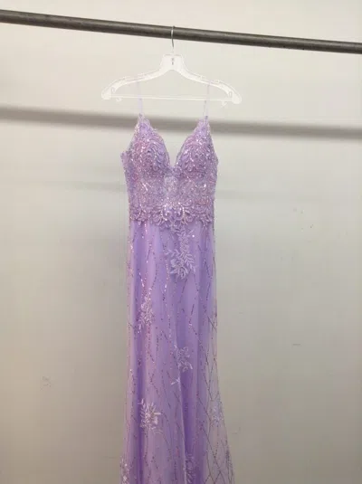 Dq Sleeveless Sequined Lace Gown With Sheer Back And Floor-length Hem Prom Dress In Purple