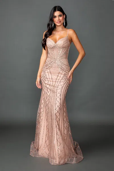 Dq Spaghetti Strap Beaded Prom Dress With Sheer Corset Bodice, Sweetheart Neckline, And Fitted Mermaid  In Multi