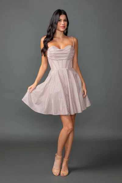 Dq Spaghetti Strap Glitter Homecoming Dress With Draped Sweetheart Neckline And A-line Skirt In Purple