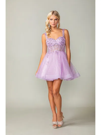 Dq Sparkling A-line Cocktail Dress With Beaded Lace Bodice And Tulle Skirt Homecoming Dress In Purple