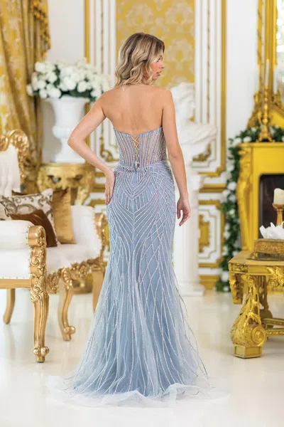 Dq Strapless Beaded Prom Dress With Sheer Detailing And Fitted Skirt In Multi