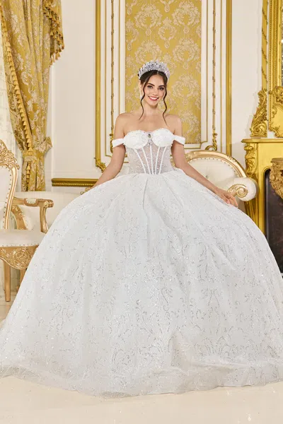 Dq Strapless Sweetheart Ball Gown Wedding Dress With Beaded Corset Bodice And Glitter Tulle Skirt With  In White
