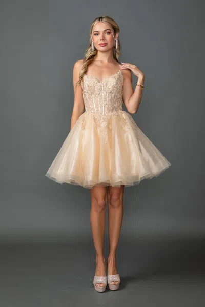 Dq Strapless Sweetheart Neckline Beaded Corset Homecoming Dress With Tulle A-line Skirt In Neutral