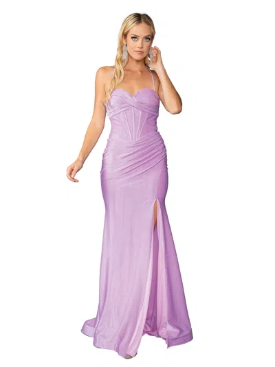 Dq Stunning Ruched Sweetheart Neckline With Spaghetti Straps And High Slit Prom Dress In Purple