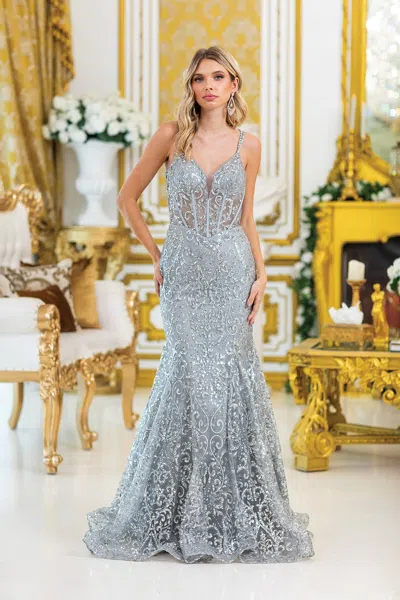 Dq Stunning Spaghetti Strap Prom Dress With Intricate Beaded Embellishments And Sheer Panels, Featuring In Silver