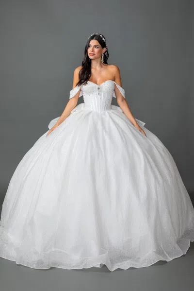 Dq Stunning Strapless Ball Gown Wedding Dress With Glitter Overlay And Corset Bodice Wedding Dress In White