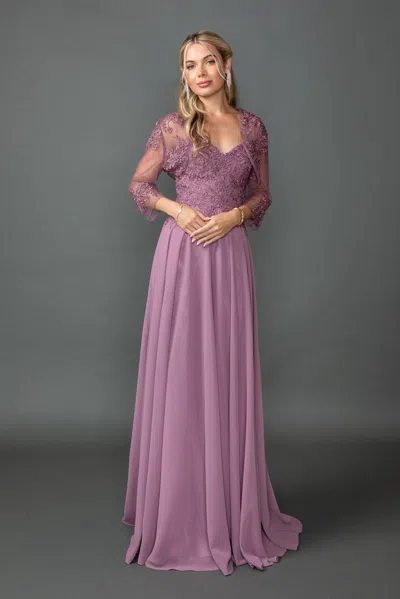 Dq Sweetheart Chiffon Prom Dress With Embroidered Bodice, Sheer Three-quarter Sleeves, And Matching Bol In Multi