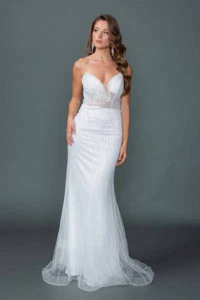 Dq Sweetheart Illusion Waist Fitted Mermaid Lace Tulle Wedding Dress In White