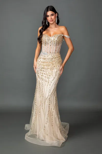 Dq Sweetheart Off-shoulder Beaded Illusion Corset Fitted Mermaid Prom Dress In Multi