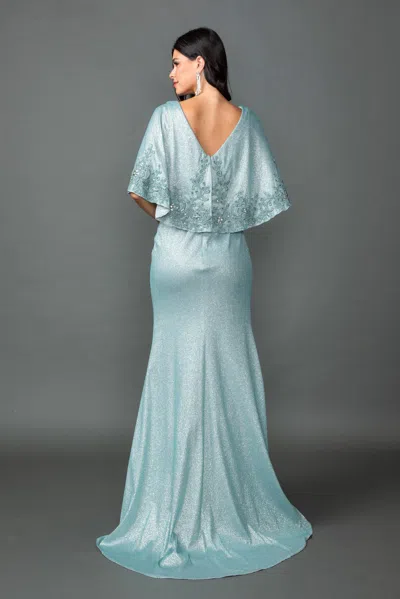 Dq V-neck Metallic Prom Dress With Flutter Sleeves, Beaded Waist Detail, Draped Silhouette, And High Sl In Multi