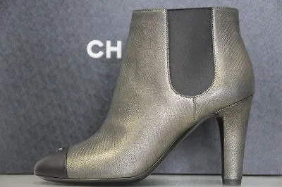 Pre-owned Dr $1100 In Box Chanel Black Leather  Silver Ankle Boots Booties Shoes 36.5