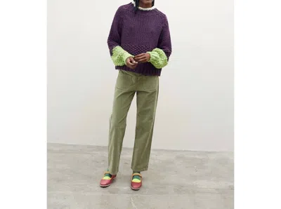 Dr Bloom Drum Sleeve Sweater In Eggplant/pistachio/white