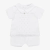 DR KID BABY BOYS WHITE KNITTED SHORTS SET