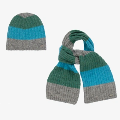 Dr Kid Babies' Boys Striped Wool Hat & Scarf Set In Grey