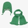 DR KID GIRLS GREEN KNITTED HAT & SCARF SET