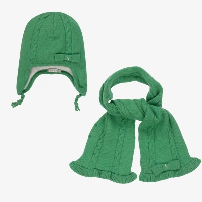 Dr Kid Babies' Girls Green Knitted Hat & Scarf Set