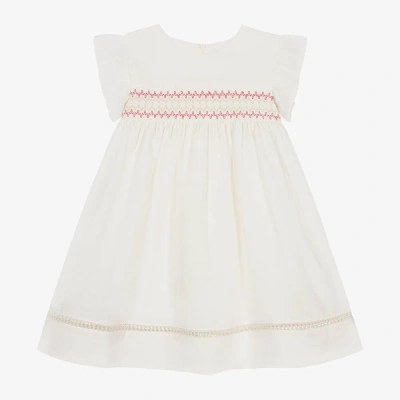Dr Kid Babies' Girls Ivory Linen & Cotton Shirred Dress