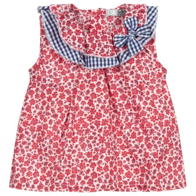 Dr Kid Babies' Girls Red Floral Cotton Blouse