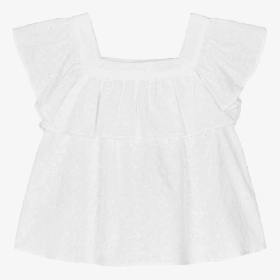 Dr Kid Kids' Girls White Broderie Anglaise Blouse