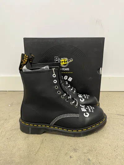 Pre-owned Dr. Martens 1460 Cbgb Printed Rolled Leather Boots Black/white All Sizes