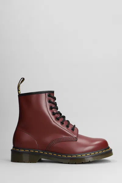 Dr. Martens' 1460 Combat Boots In Bordeaux Leather In Red