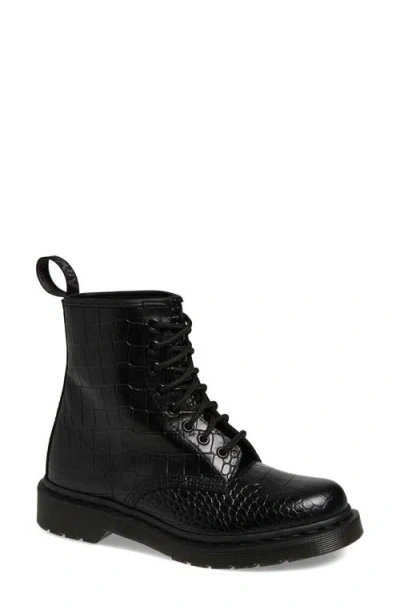 Dr. Martens' Dr. Martens 1460 Croc Embossed Combat Boot In Black