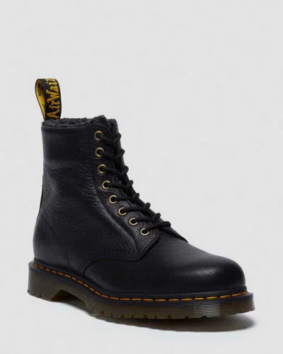 Dr. Martens 1460 Faux Fur Lined Grizzly Leather Lace Up Boots In Black