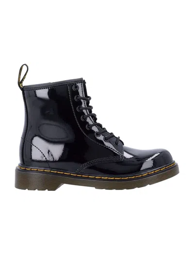 Dr. Martens 1460 J Black Patent Leather Lace-up Boots For Kids In Multi