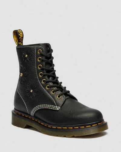 Dr. Martens 1460 Pascal Flower Grizzly Leather Boots In Black