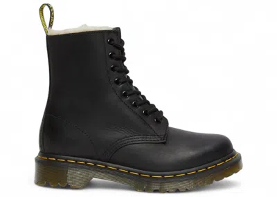Pre-owned Dr. Martens 1460 Serena Burnished Wyoming Faux Fur Lined Lace Up Boot (women's) Sneakers In Black