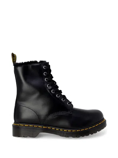 Dr. Martens 1460 Serena Faux-fur-trim Combat Boots In Black