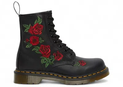 Pre-owned Dr. Martens 1460 Vonda Softy T Leather Lace Up Boot Emroidered Roses (women's) Sneakers In Black