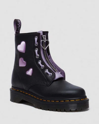 Dr. Martens' 1460 Zip Heart Satin Lace Up Boots In Black Virginia & Lav