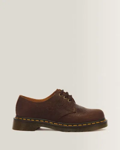 Dr. Martens 1461 Floral Emboss Eye Crazy Horse Leather Lace Up Shoes In Brown