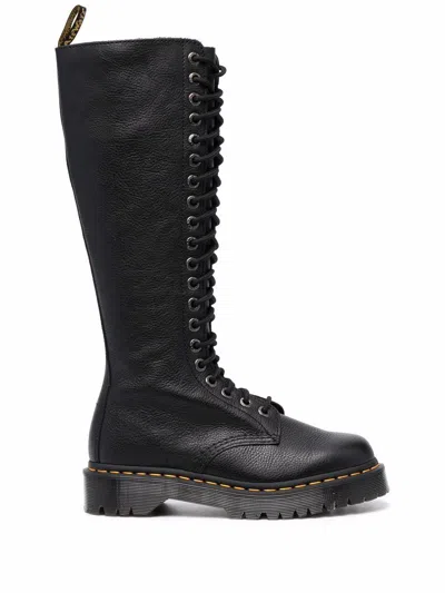 Dr. Martens Tall Black Leather Boots With Lace-up Design