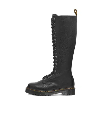 Dr. Martens Tall Black Leather Boots With Lace-up Design