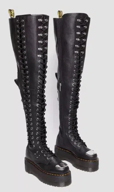 Pre-owned Dr. Martens' Dr. Martens 28 Eye Extreme Max Virginia Leather Knee High Boot Womens Size 7 In Black