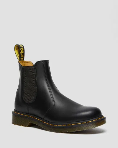 Dr. Martens 2976 Yellow Stitch Smooth Leather Chelsea Boots In Black