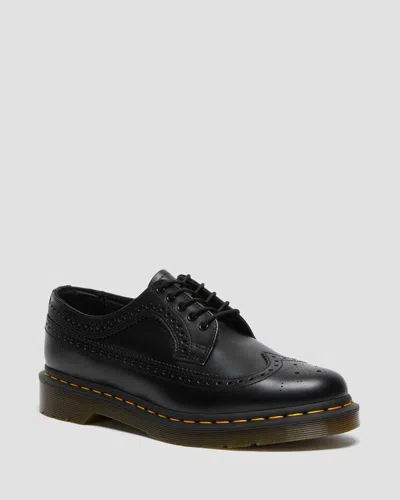Dr. Martens 3989 Yellow Stitch Smooth Leather Brogue Shoes In Black