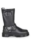 Dr. Martens Mid-calf Black Leather Boots With Silver-tone Hardware In Black