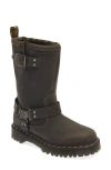 Dr. Martens' Dr. Martens Anistone Harness Boot In Charcoal Grey Burnished Waxy
