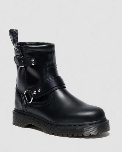 Dr. Martens' Anistone Harness Orleans Leather Biker Boots In Black