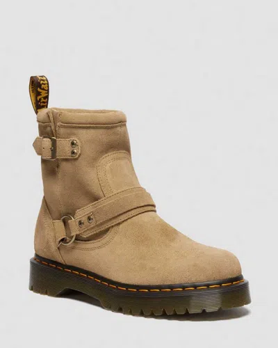 Dr. Martens' Anistone Harness Suede Biker Boots In Brown