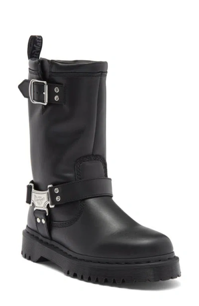 Dr. Martens Mid-calf Black Leather Boots With Silver-tone Hardware