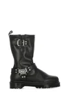 Dr. Martens Mid-calf Black Leather Boots With Silver-tone Hardware In Black
