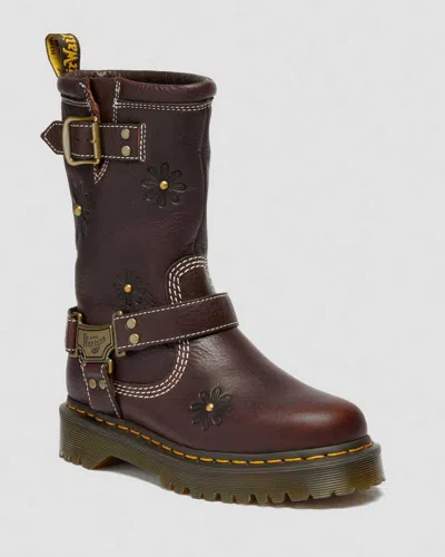 Dr. Martens Anistone Hi Flower Leather Biker Boots In Brown