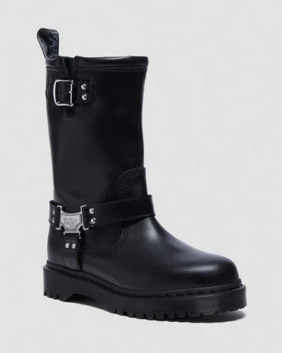 Dr. Martens' Anistone Hi Pull Up Leather Biker Boots In Black